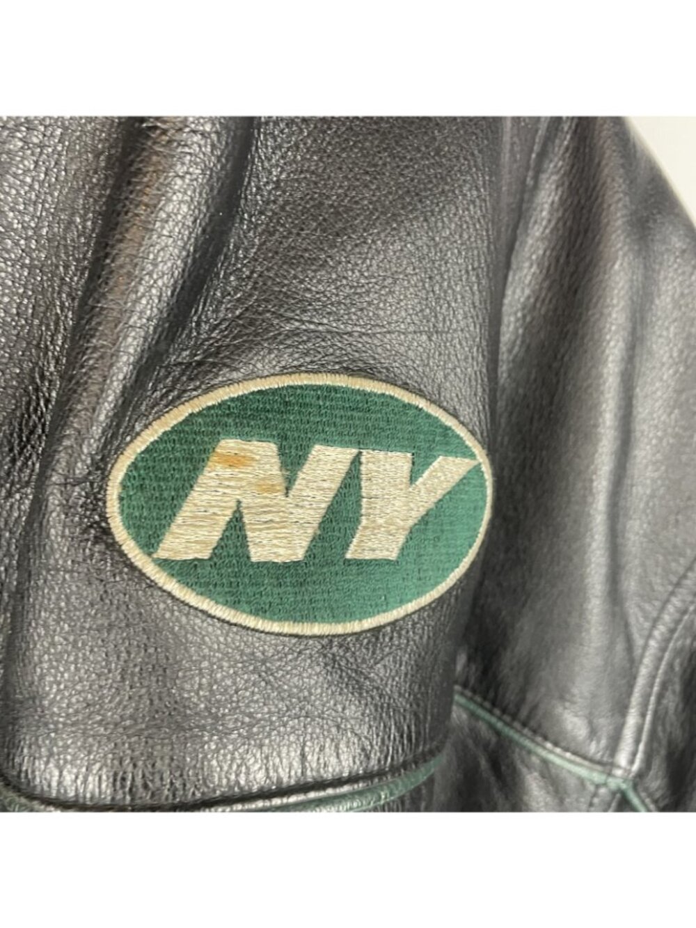 Vintage 90s New York Jets Reebok NFL Leather Bomber Jacket – Men’s 2XL Black - Picture 3 of 6